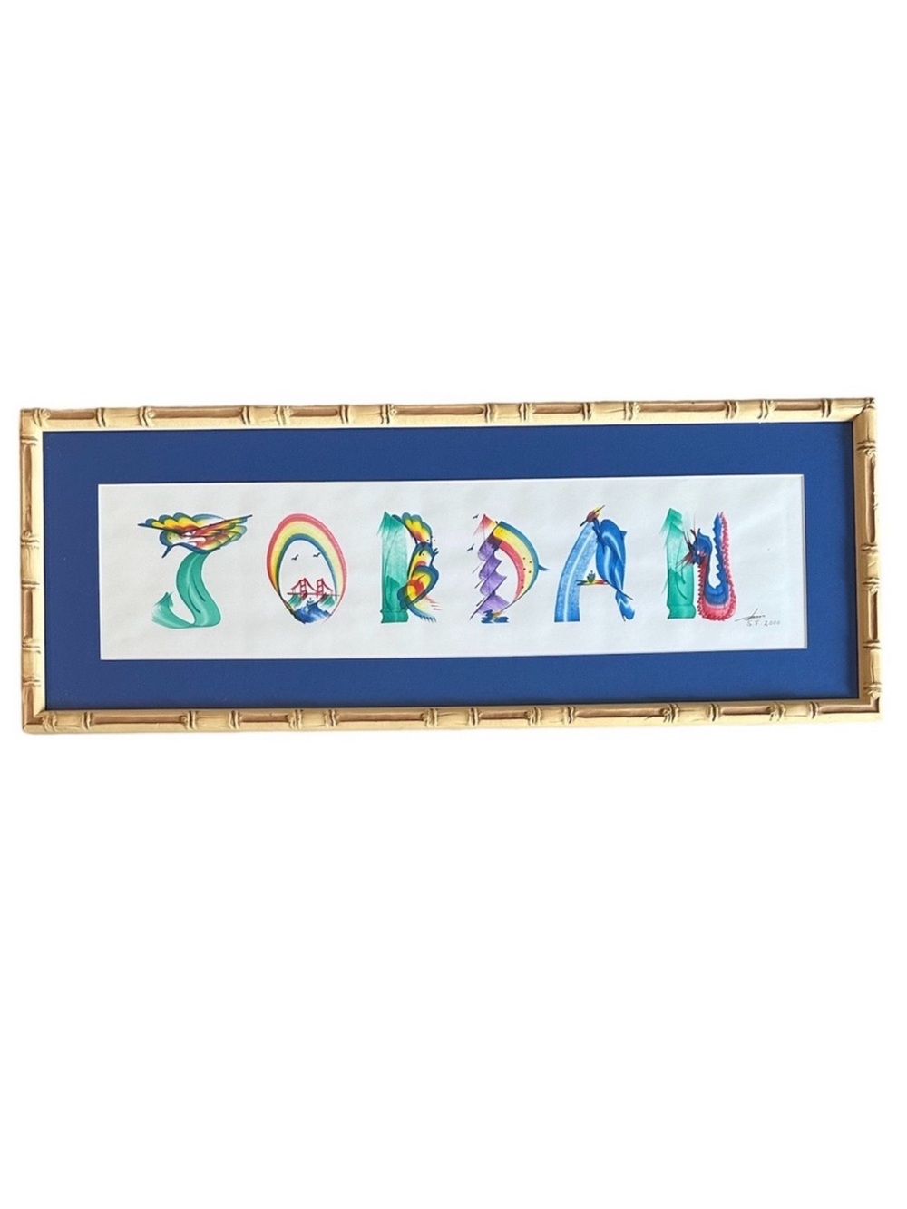 JORDAN Name Hand Painted Drawn San Francisco Theme Bamboo Framed Drawing Picture